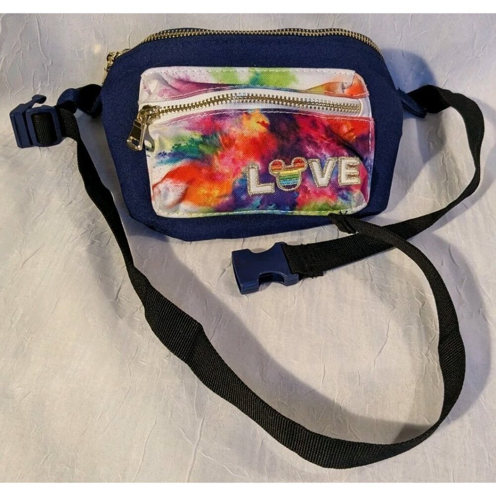 Disney Store Love Waist Bag Mickey Fanny Pack Rainbow Tie Dye Pride Sling Mouse - Picture 16 of 16